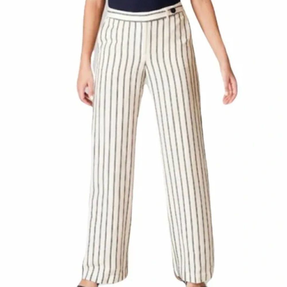 New J. Jill‎ Linen Blend Striped Wide Leg Pants Size 22 W Coastal Professional